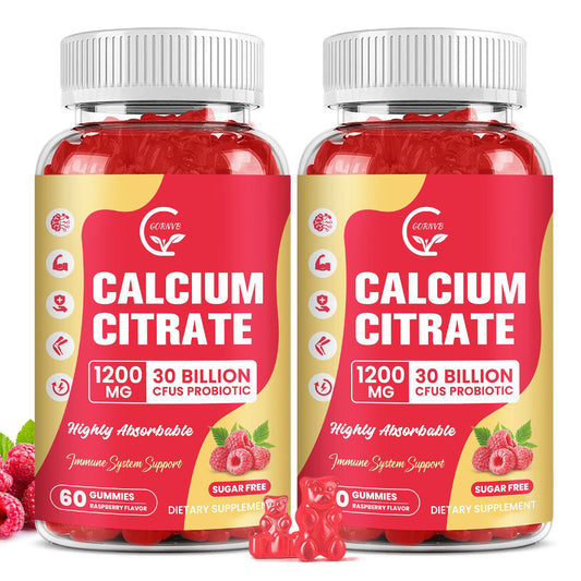 Sugar Free Calcium Citrate Gummies 1200 mg with vitamin d3, K2, Magnesium, Zinc for Bone, Muscle & Immune Support, High Absorption Calcium Supplement for Women & Men, Raspberry Flavor, 60 Chews