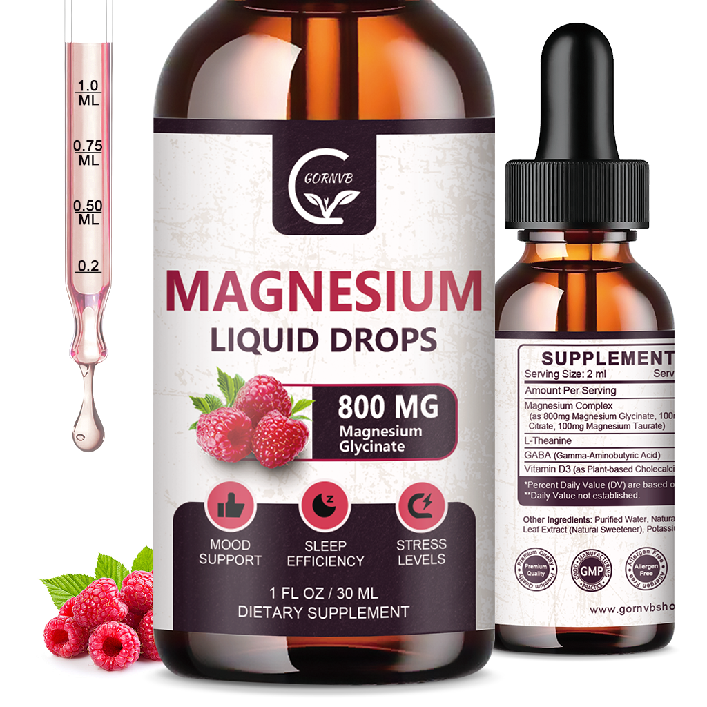 (2 Pack) Magnesium Glycinate Liquid Drops | 1000mg Liquid Magnesium Complex with D3, L-Thea & GABA for Energy, Sleep, Nerve and Heart Health, High Absorption, Raspberry Flavor