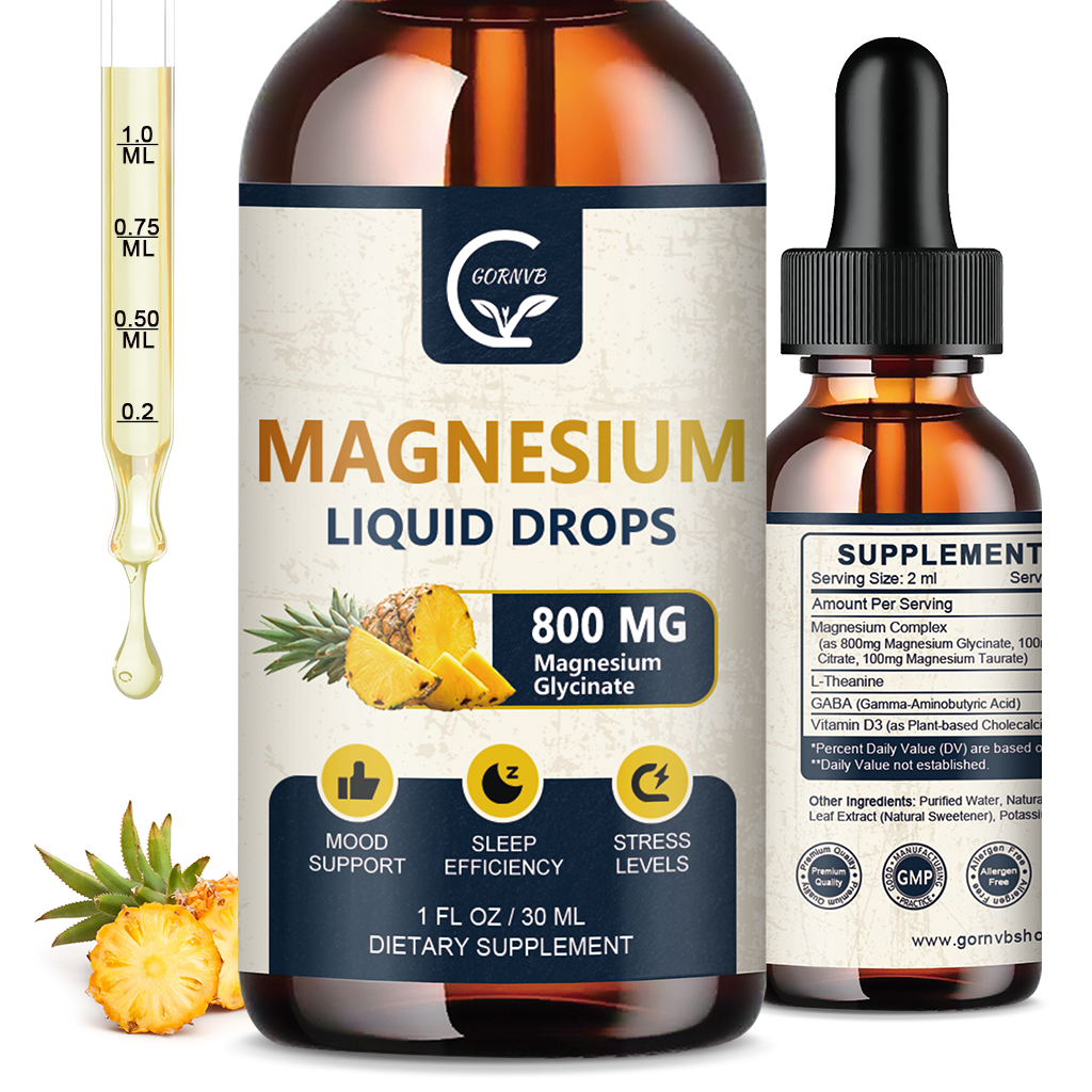 (2 Pack) Magnesium Glycinate Liquid Drops | 1000mg Liquid Magnesium Complex with D3, L-Thea & GABA for Energy, Sleep, Nerve and Heart Health, High Absorption, Pineapple Flavor