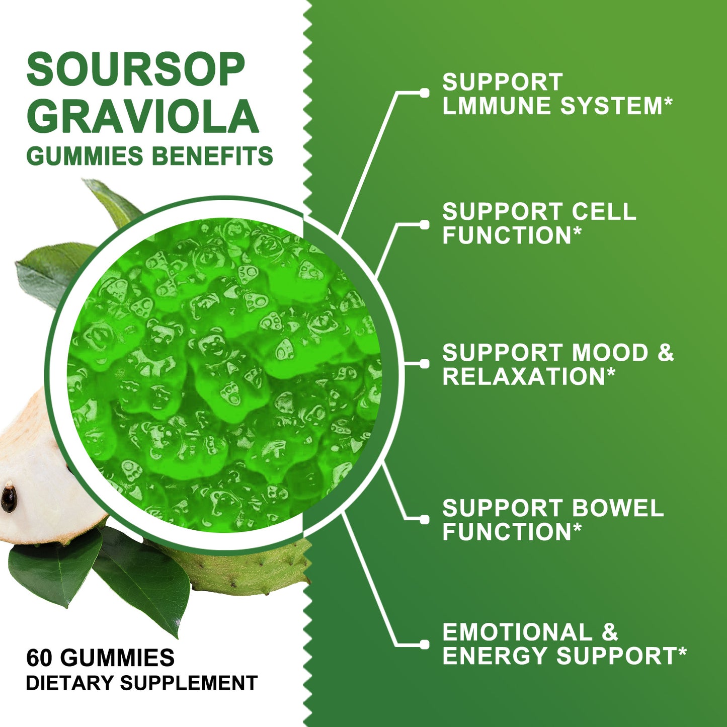 (2 Pack) Soursop Graviola Gummies - 2200mg Extra Strength Soursop Leaves Extract w/Sea Moss Extract 200mg, Zinc & Vitamin C - Supports Immunity, Liver & Digestive, Gluten Free, Vegan, 120 Gummies