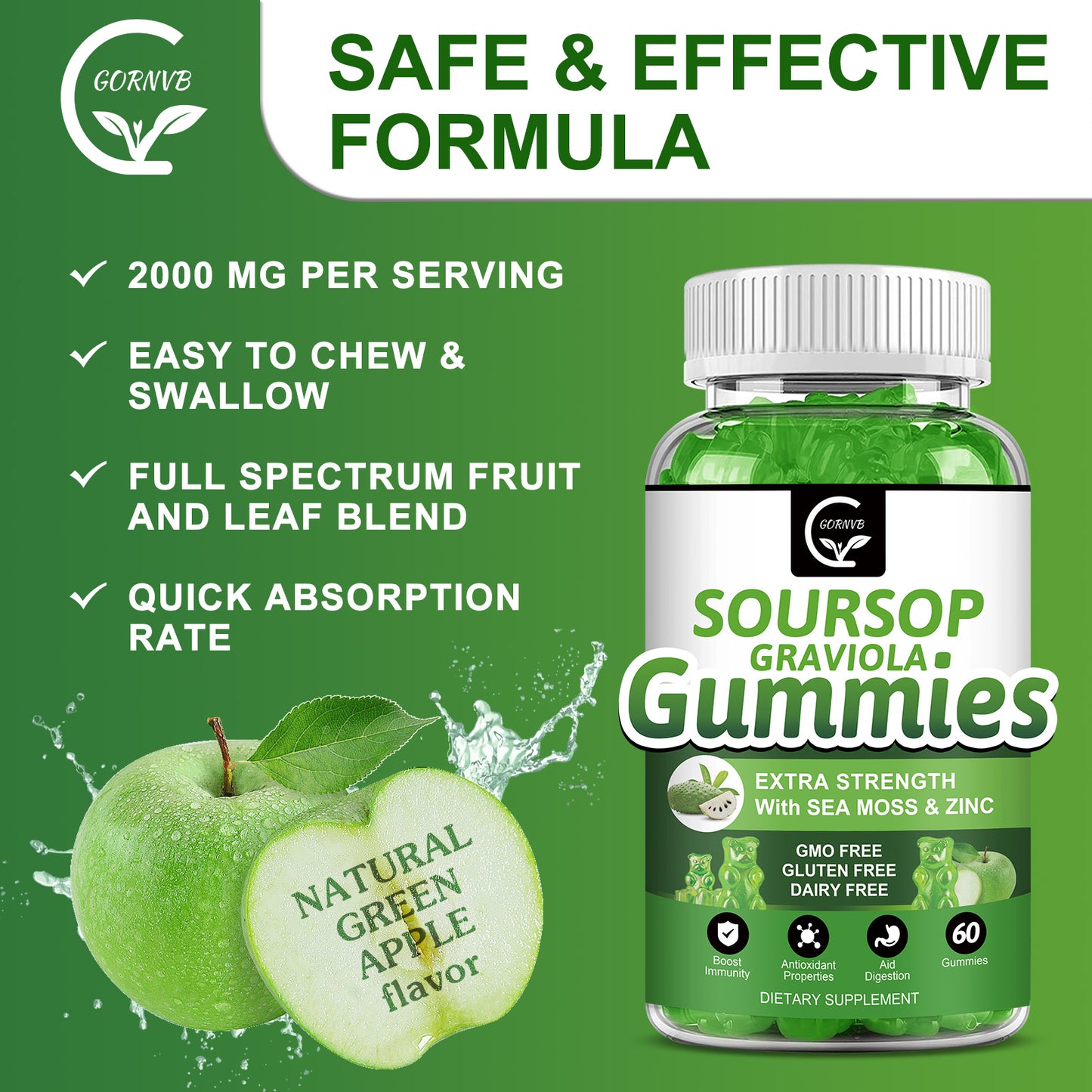 (2 Pack) Soursop Graviola Gummies - 2200mg Extra Strength Soursop Leaves Extract w/Sea Moss Extract 200mg, Zinc & Vitamin C - Supports Immunity, Liver & Digestive, Gluten Free, Vegan, 120 Gummies