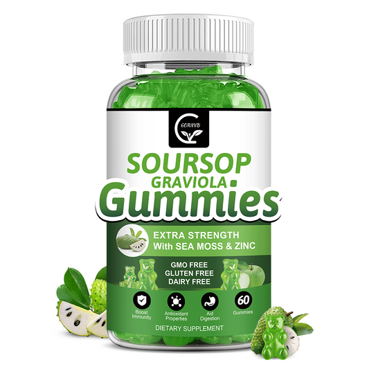 Organic Soursop Graviola Gummies - 2200mg Extra Strength Soursop Leaves Extract w/Sea Moss Extract 200mg, Zinc & Vitamin C - Supports Immunity, Liver, Zzz & Antioxidant, Gluten Free, Vegan, 60 Gummies