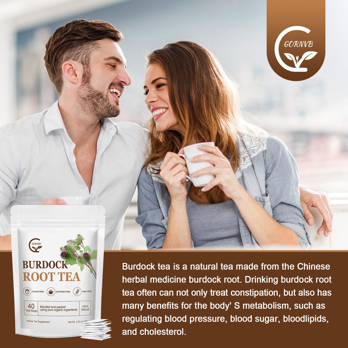 Burdock Root Tea Bags - Digestion & Improving Liver Support, Premium Burdock Root, with Antioxidants, Minerals & Vitamin C, Caffeine Free, 40 Tea Bags