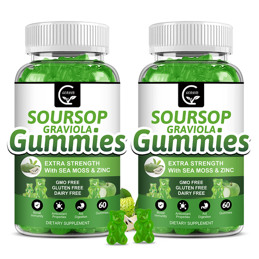 (2 Pack) Soursop Graviola Gummies - 2200mg Extra Strength Soursop Leaves Extract w/Sea Moss Extract 200mg, Zinc & Vitamin C - Supports Immunity, Liver & Digestive, Gluten Free, Vegan, 120 Gummies