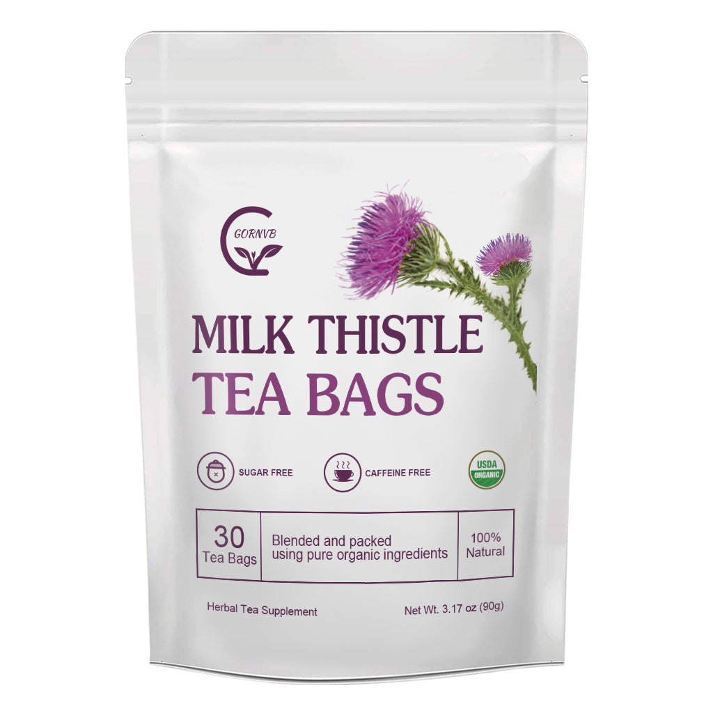 GORNVB Organic Milk Thistle Tea Bags, Liver Support Herbal Tea, Caffeine Free, 30 Tea Bags