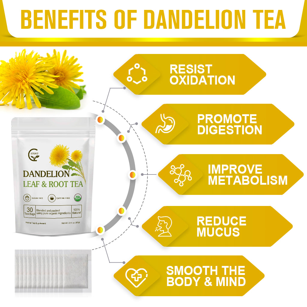 Dandelion Leaf & Root Herbal Tea, Supports Kidney Function & Healthy Digestion, Caffeine Free, 30 Bags/60g