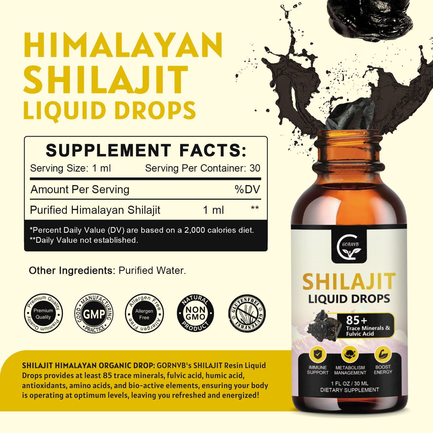 (2-Pack) High Potency Shilajit Pure Himalayan Organic Liquid Supplement, Shilajit Resin Drop for Men & Women, Max Potency 85+ Clean Trace Minerals & Fulvic Acid for Energy, Metabolism & Immune Support