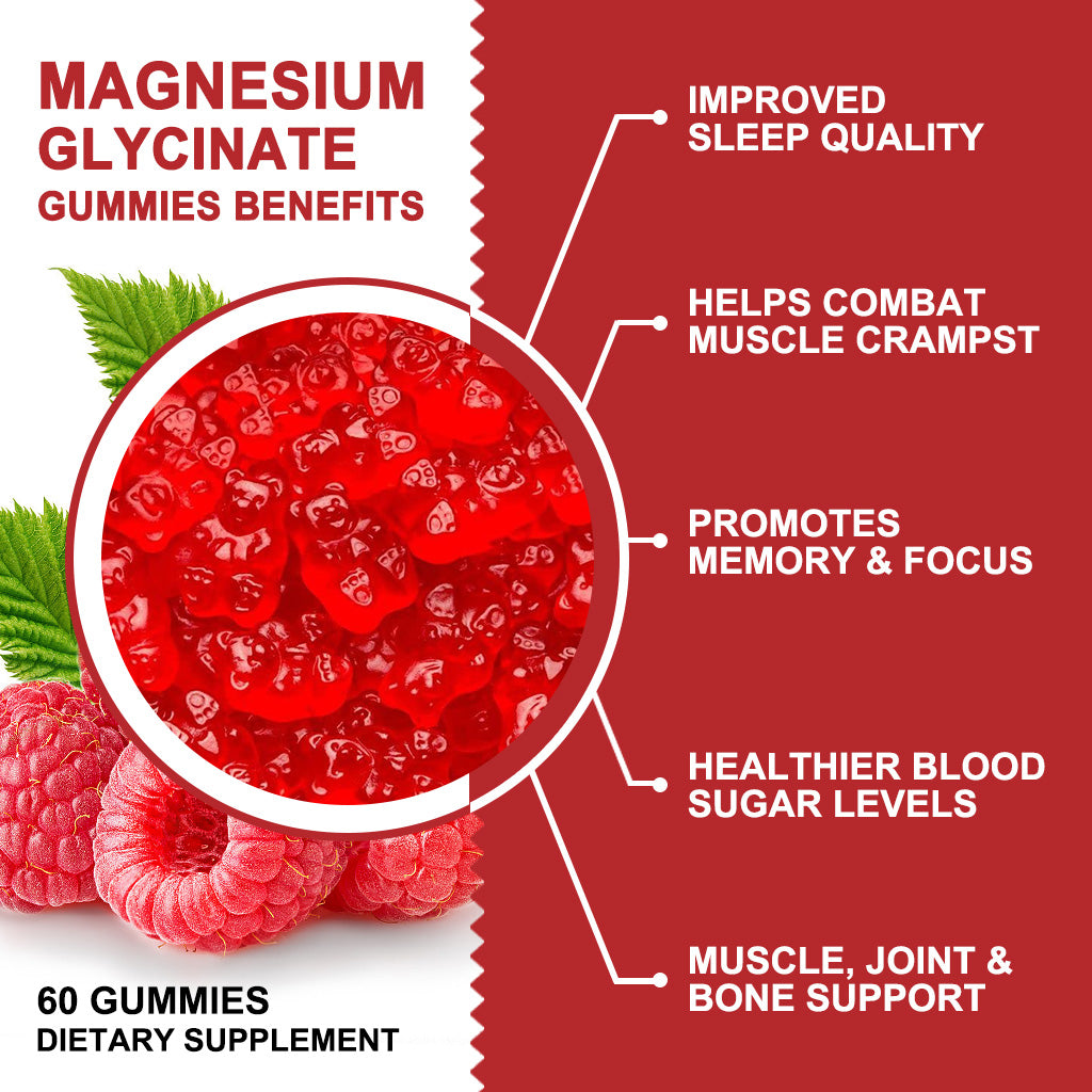 (3 Pack) Magnesium Glycinate Gummies 400mg, Magnesium Gummies - Chelated Magnesium Potassium Complex Supplement with VitD, B6, CoQ10, Supports for Memory, Calm, Mood & Sleep - 60 Raspberry Gummies