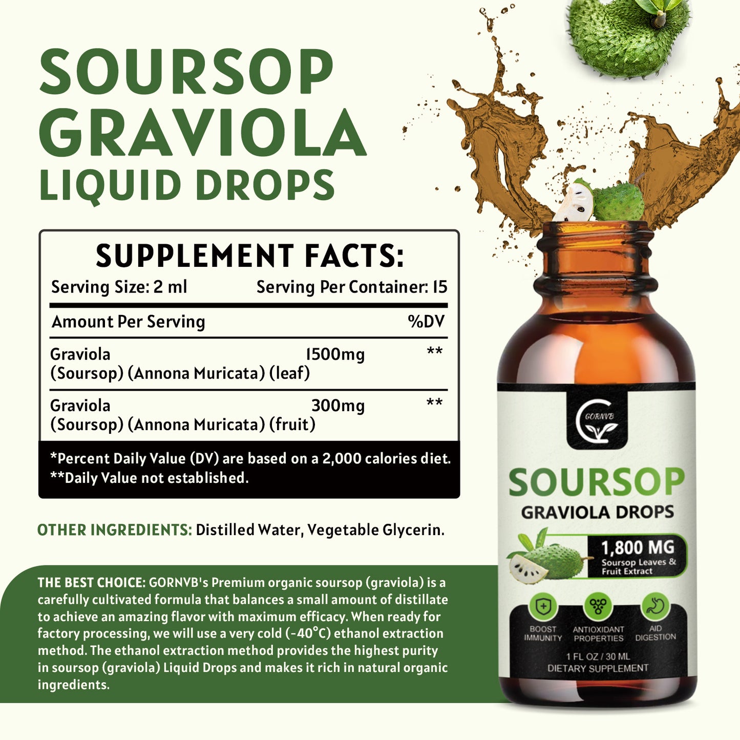 (2 Pack) Soursop Graviola Liquid Drops 1800mg, 98% Absorption Soursop Bitters Liquid for Cell Support & Regeneration, Immune Boost, Relax, Liver and Sleep, Herbal Goodness, Gluten Free, 1 Fl Oz