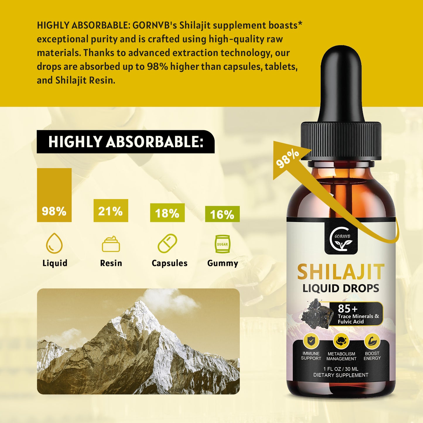 (2-Pack) High Potency Shilajit Pure Himalayan Organic Liquid Supplement, Shilajit Resin Drop for Men & Women, Max Potency 85+ Clean Trace Minerals & Fulvic Acid for Energy, Metabolism & Immune Support