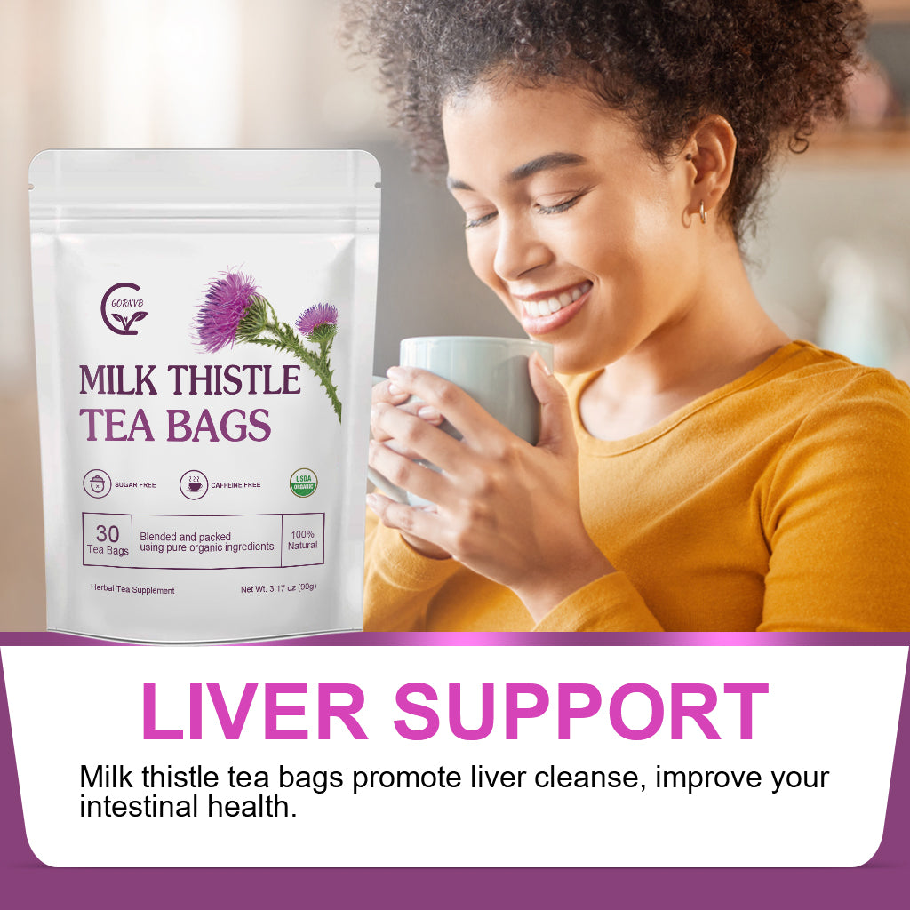 GORNVB Organic Milk Thistle Tea Bags, Liver Support Herbal Tea, Caffeine Free, 30 Tea Bags