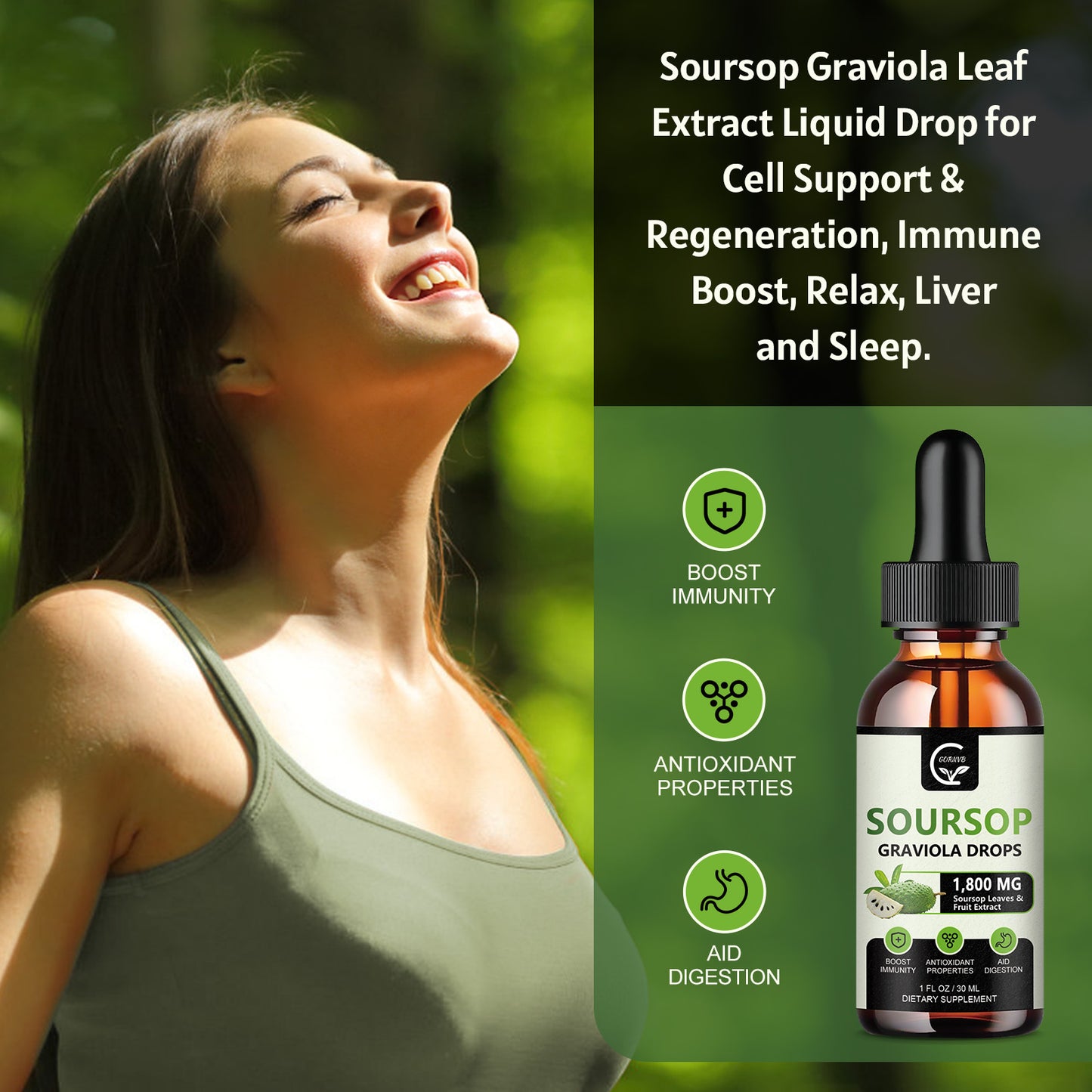 (2 Pack) Soursop Graviola Liquid Drops 1800mg, 98% Absorption Soursop Bitters Liquid for Cell Support & Regeneration, Immune Boost, Relax, Liver and Sleep, Herbal Goodness, Gluten Free, 1 Fl Oz