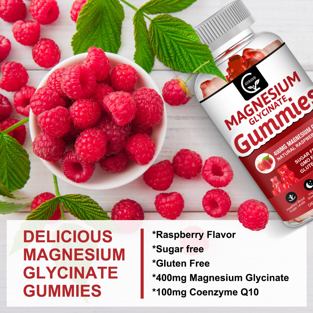 (3 Pack) Magnesium Glycinate Gummies 400mg, Magnesium Gummies - Chelated Magnesium Potassium Complex Supplement with VitD, B6, CoQ10, Supports for Memory, Calm, Mood & Sleep - 60 Raspberry Gummies