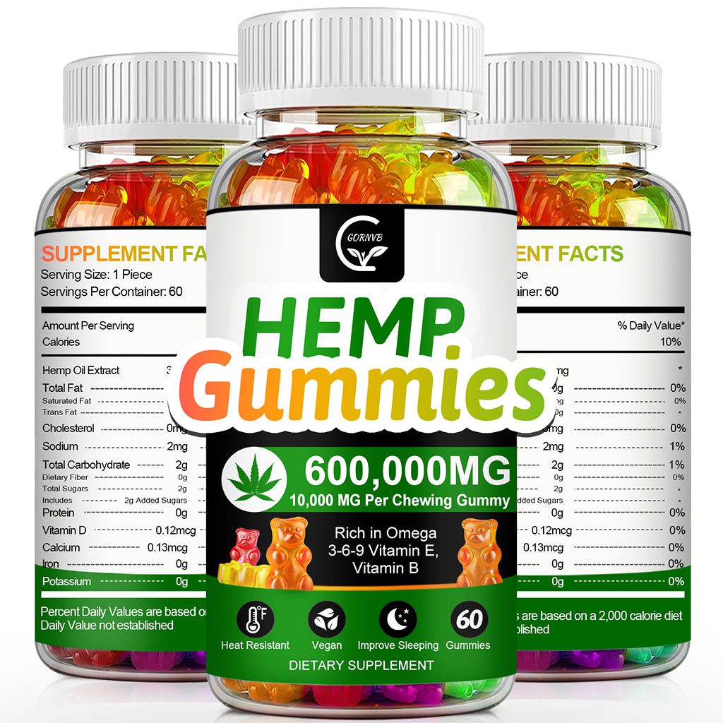 (1 Pack) High Potency Hemp Gummies 600,000mg Extra Strength -Stress, Sleep, Mood, Calming, Focus, Relaxation Supplements, 100% Natural Hemp Oil Extract Infused Gummies, Vegan, Non-GMO, Gluten-Free