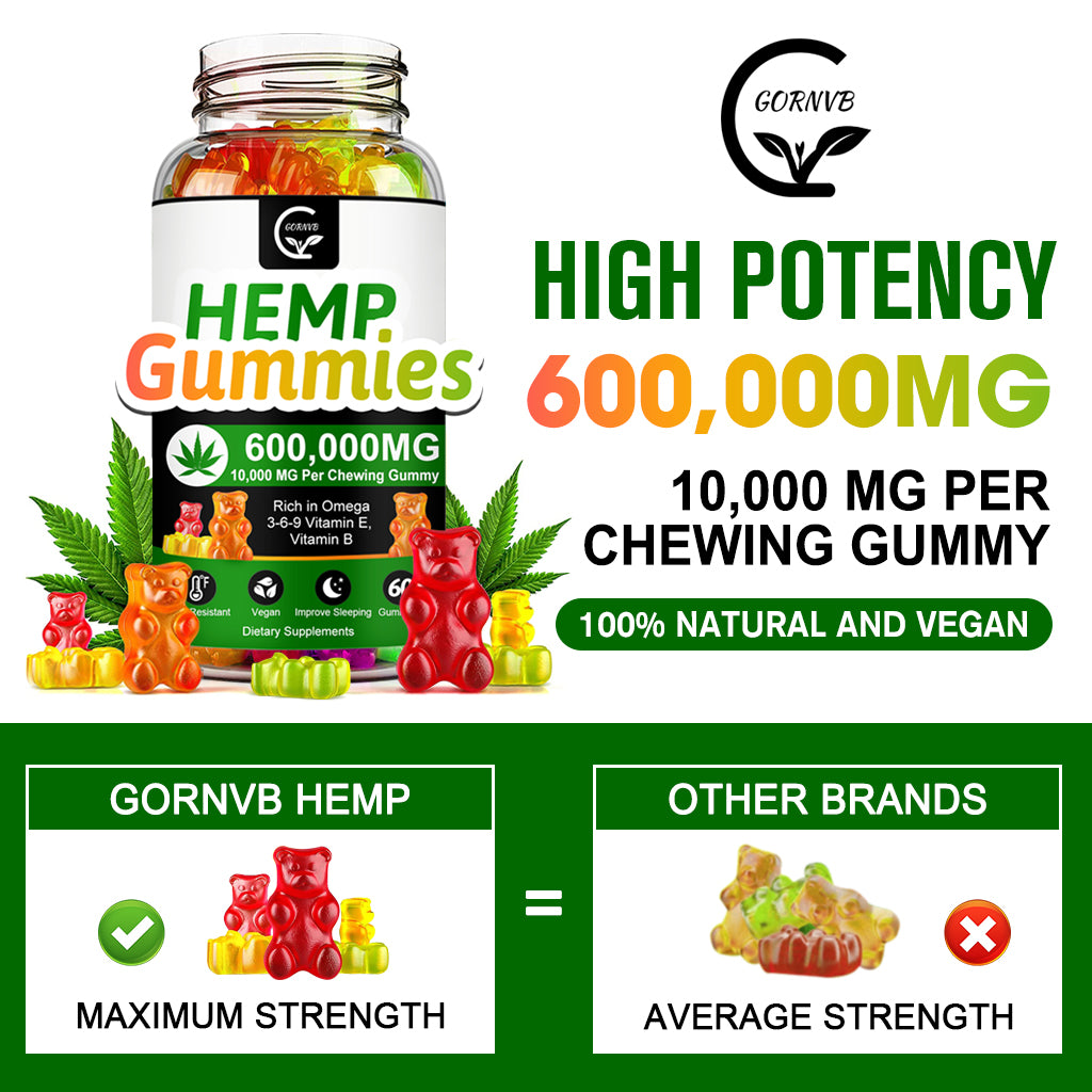 (1 Pack) High Potency Hemp Gummies 600,000mg Extra Strength -Stress, Sleep, Mood, Calming, Focus, Relaxation Supplements, 100% Natural Hemp Oil Extract Infused Gummies, Vegan, Non-GMO, Gluten-Free