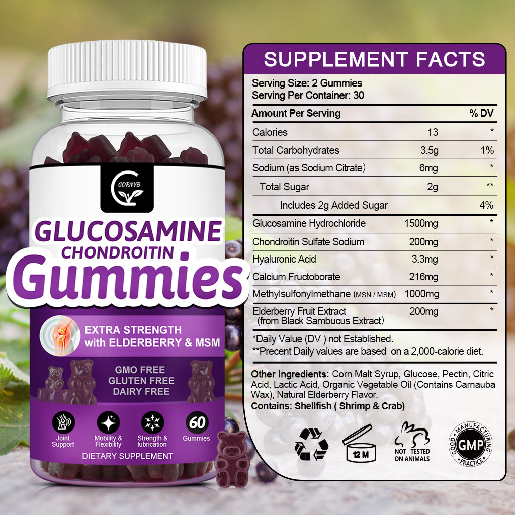 (2 Pack) Glucosamine Chondroitin Gummies with MSM & Elderberry Extra Strength - Joint Support, Antioxidant Immune Support Supplement for Adults, Men & Women - 60 Chondroitin Gummies