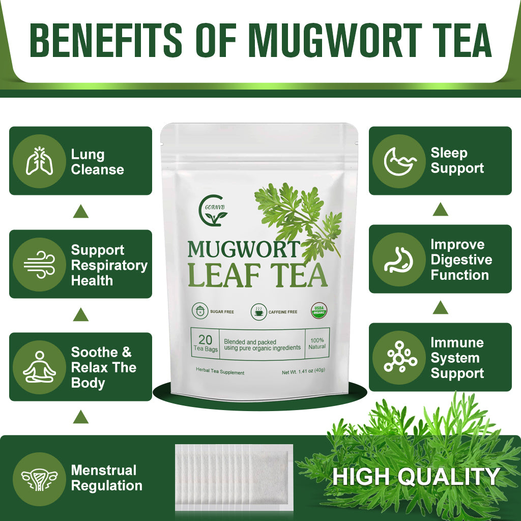 Organic Mugwort Tea Bags - Mugwort Herb Dried Leaves, Improve Sleep and Digestion, Caffeine Free, 20 Tea Bags