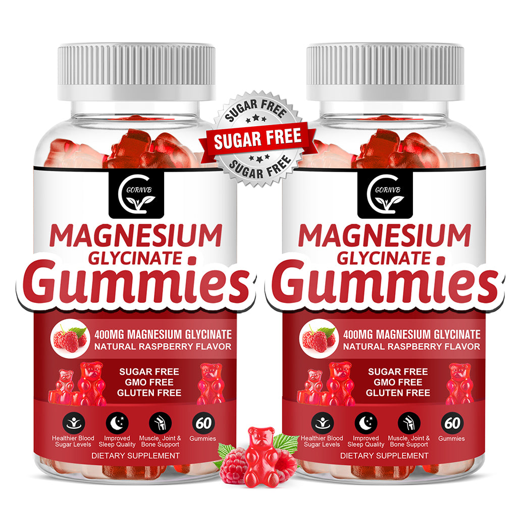 (2 Pack) Magnesium Glycinate Gummies 400mg, Magnesium Gummies - Chelated Magnesium Potassium Complex Supplement with VitD, B6, CoQ10, Supports for Memory, Calm, Mood & Sleep - 60 Raspberry Gummies