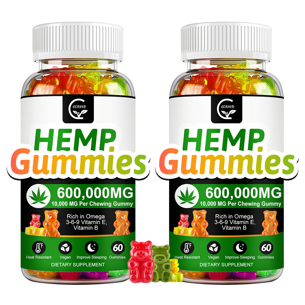 (2 Pack) High Potency Hemp Gummies 600,000mg Extra Strength -Stress, Sleep, Mood, Calming, Focus, Relaxation Supplements, 100% Natural Hemp Oil Extract Infused Gummies, Vegan, Non-GMO, Gluten-Free