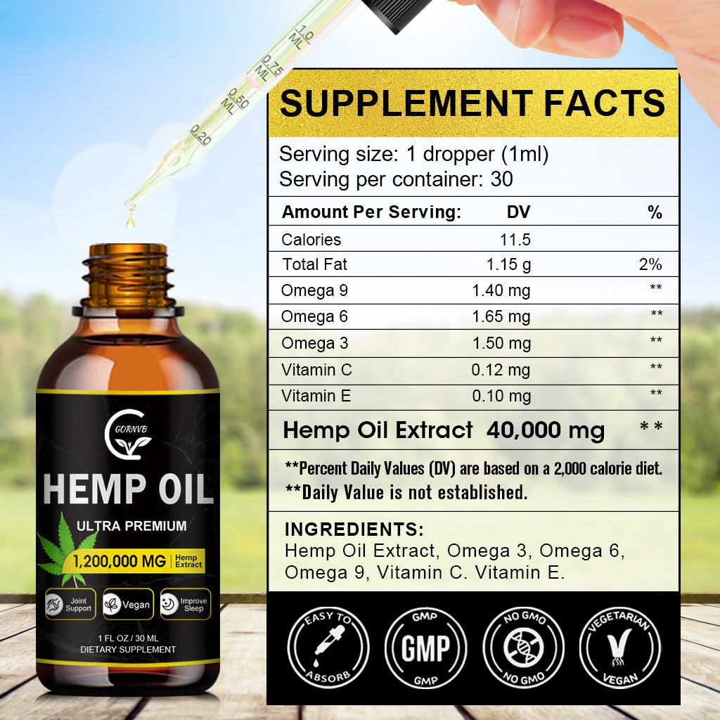 (2-Pack) High Potency Hemp Oil - Maximum Strength, Immune System Support, Focus Calm, Relaxation, Mood, Pure Extract, Organic, Vegan, Non-GMO