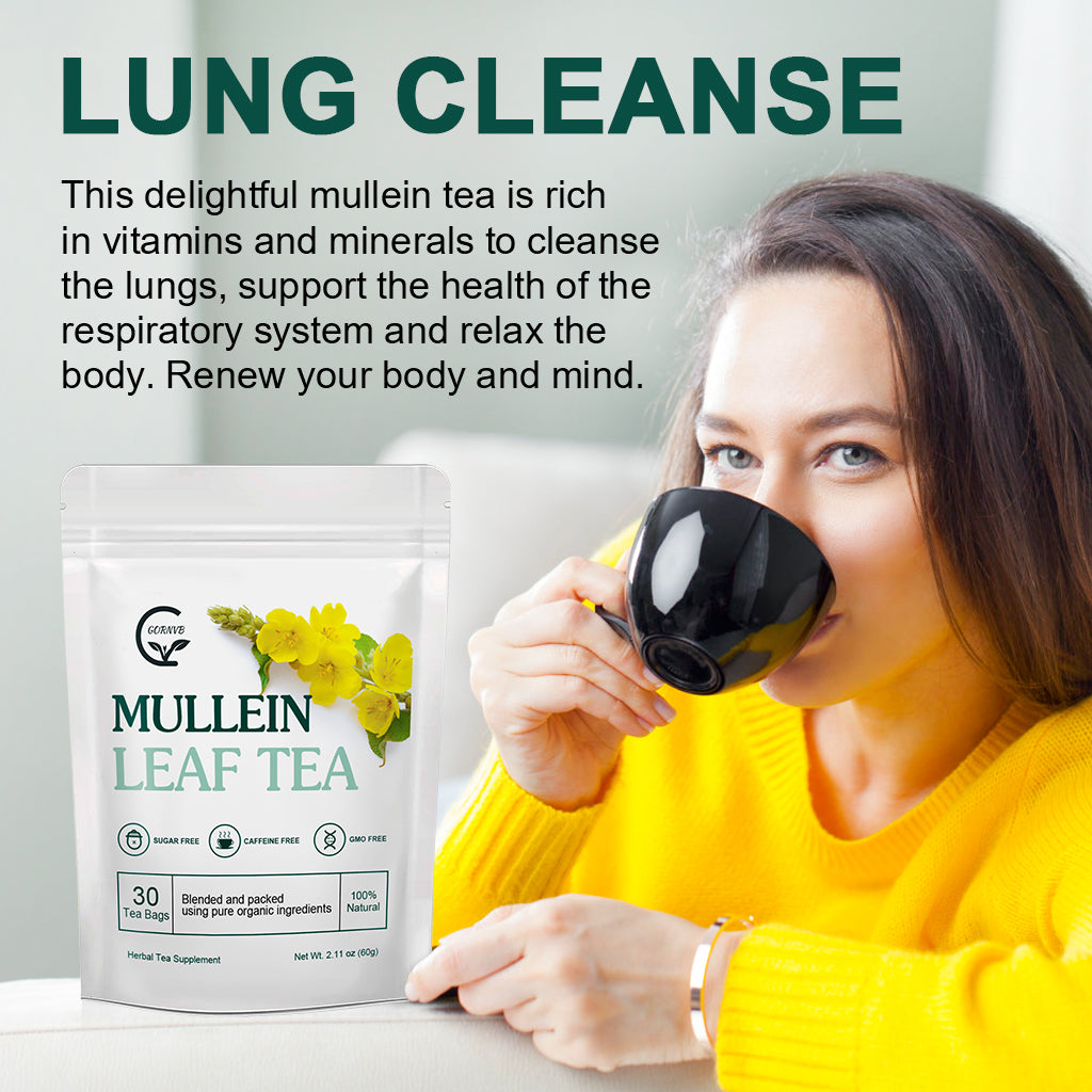 Mullein Leaf Tea Bags - Lungs Health Respiratory Support Mullein Herbal Teas, Caffeine Free, 30 Tea Bags