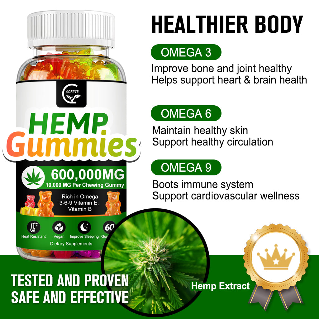 (2 Pack) High Potency Hemp Gummies 600,000mg Extra Strength -Stress, Sleep, Mood, Calming, Focus, Relaxation Supplements, 100% Natural Hemp Oil Extract Infused Gummies, Vegan, Non-GMO, Gluten-Free