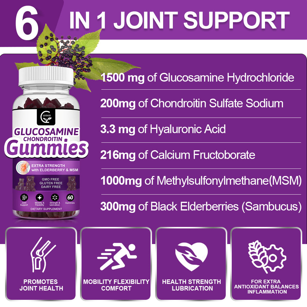 (2 Pack) Glucosamine Chondroitin Gummies with MSM & Elderberry Extra Strength - Joint Support, Antioxidant Immune Support Supplement for Adults, Men & Women - 60 Chondroitin Gummies