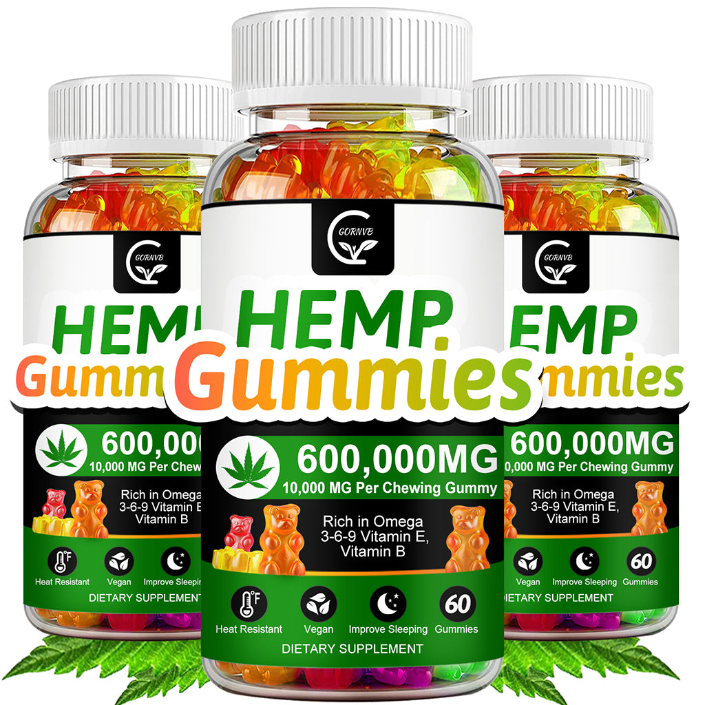 (3 Pack) High Potency Hemp Gummies 600,000mg Extra Strength -Stress, Sleep, Mood, Calming, Focus, Relaxation Supplements, 100% Natural Hemp Oil Extract Infused Gummies, Vegan, Non-GMO, Gluten-Free