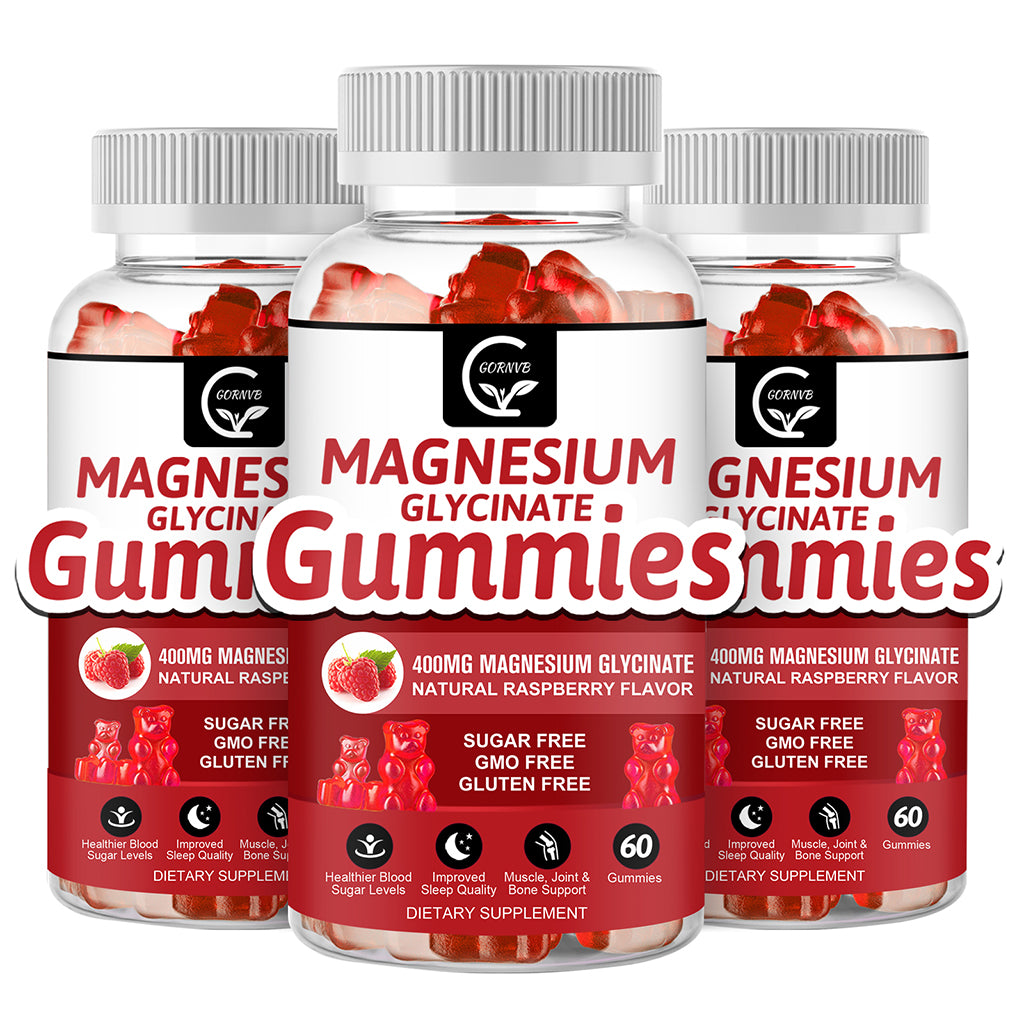 (3 Pack) Magnesium Glycinate Gummies 400mg, Magnesium Gummies - Chelated Magnesium Potassium Complex Supplement with VitD, B6, CoQ10, Supports for Memory, Calm, Mood & Sleep - 60 Raspberry Gummies