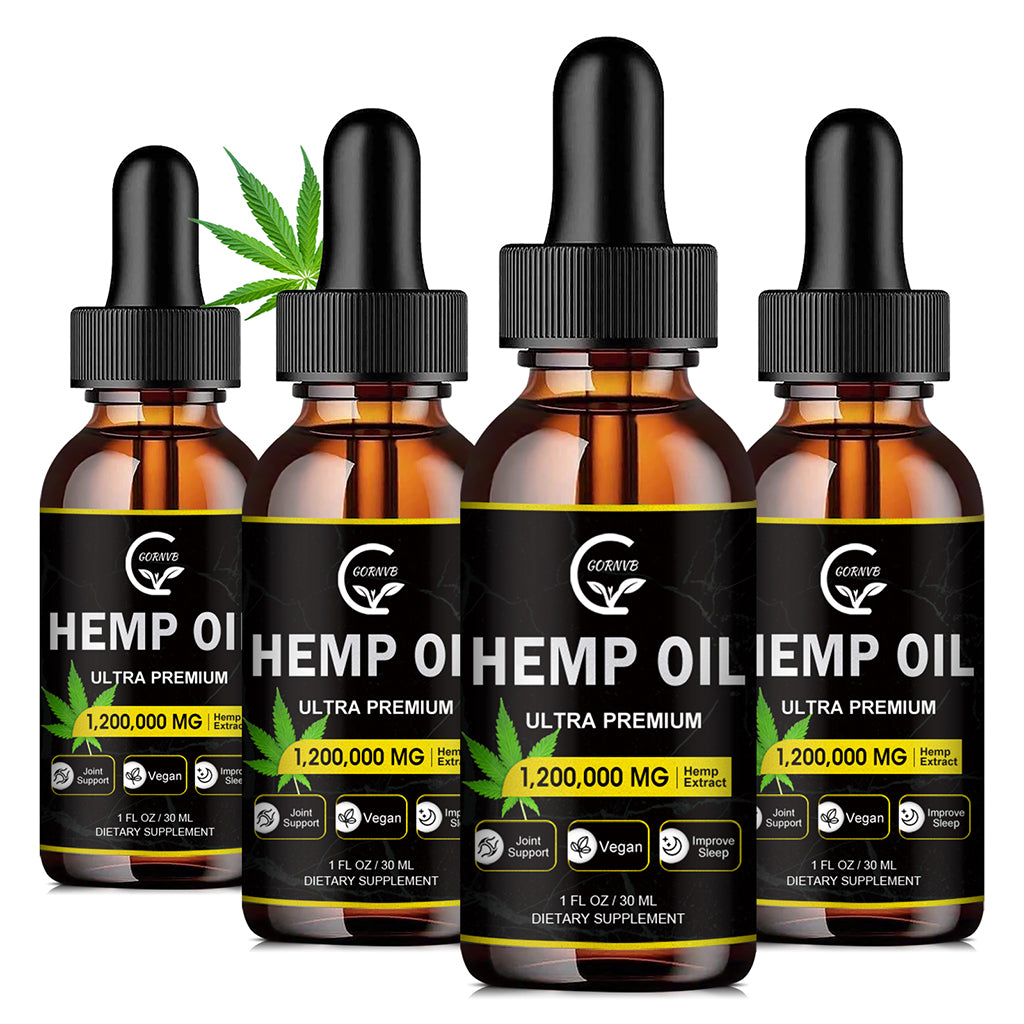 (4-Pack) High Potency Hemp Oil - Maximum Strength, Immune System Support, Focus Calm, Relaxation, Mood, Pure Extract, Organic, Vegan, Non-GMO