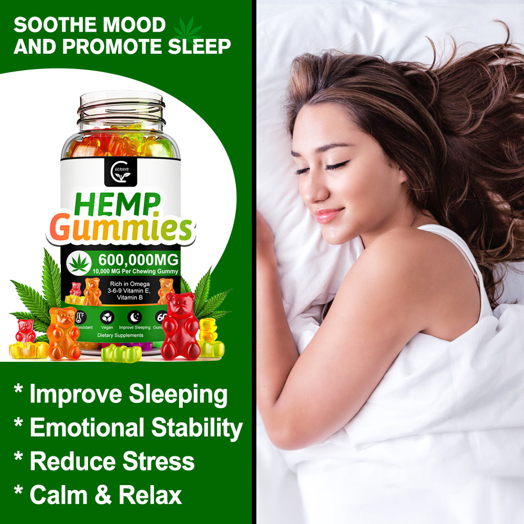 (3 Pack) High Potency Hemp Gummies 600,000mg Extra Strength -Stress, Sleep, Mood, Calming, Focus, Relaxation Supplements, 100% Natural Hemp Oil Extract Infused Gummies, Vegan, Non-GMO, Gluten-Free