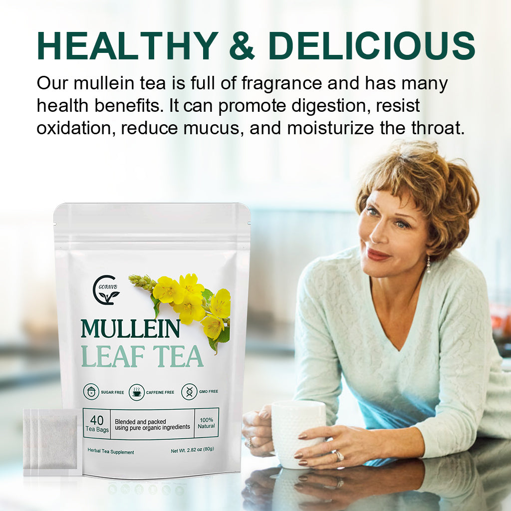 Mullein Leaf Tea Bags - Lungs Health Respiratory Support Mullein Herbal Teas, Caffeine Free, 40 Tea Bags