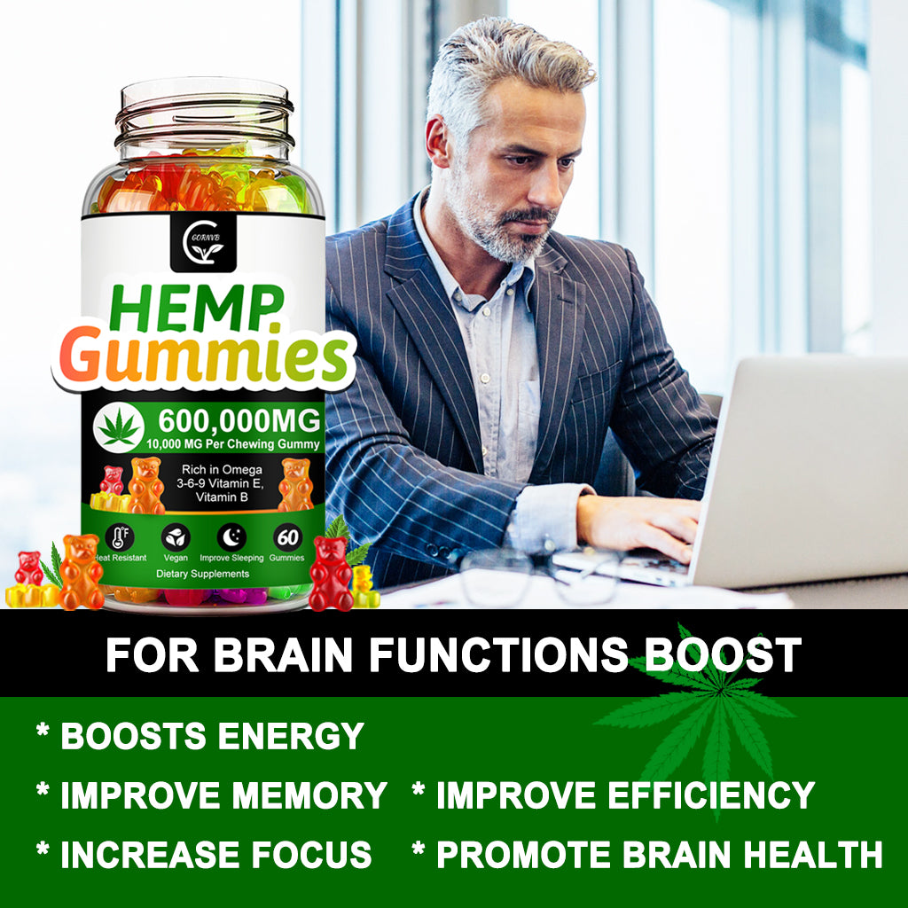 (2 Pack) High Potency Hemp Gummies 600,000mg Extra Strength -Stress, Sleep, Mood, Calming, Focus, Relaxation Supplements, 100% Natural Hemp Oil Extract Infused Gummies, Vegan, Non-GMO, Gluten-Free